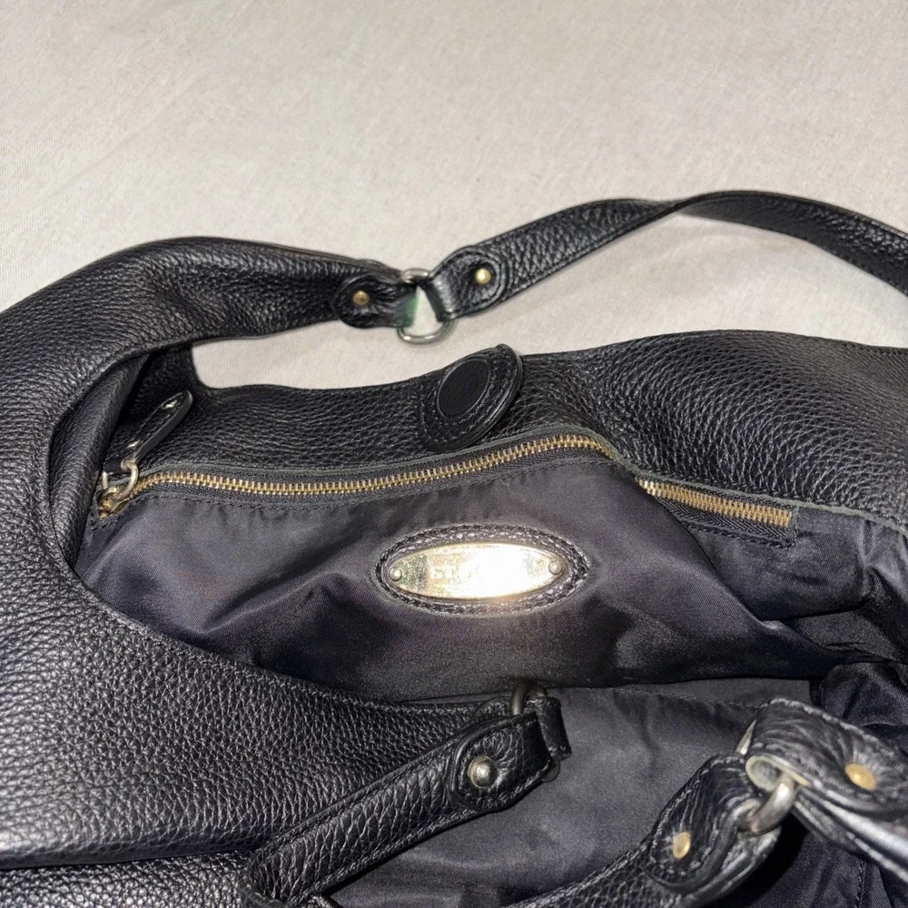 St‎ John Large Hobo Bag Leather Black Classic Silver Hardware Designer Old Money